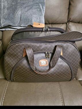 Rioni Brown Patterned Travel Duffel with Tan Trim